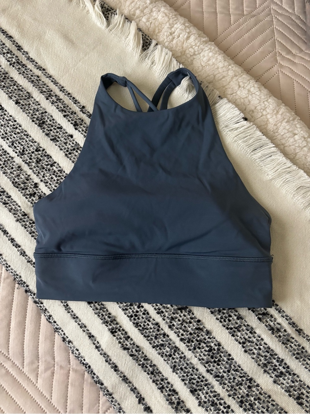 Lululemon High Neck Strappy Sports Bra | Blue Gray | Excellent Condition